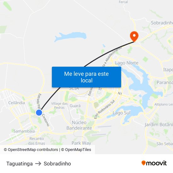 Taguatinga to Sobradinho map