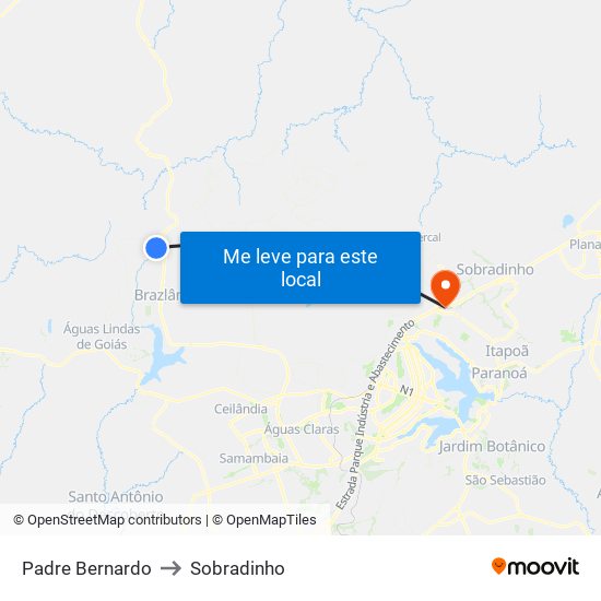 Padre Bernardo to Sobradinho map