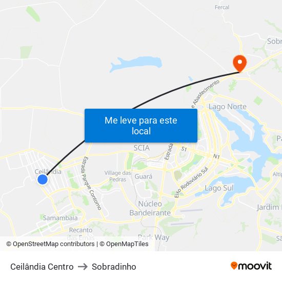 Ceilândia Centro to Sobradinho map