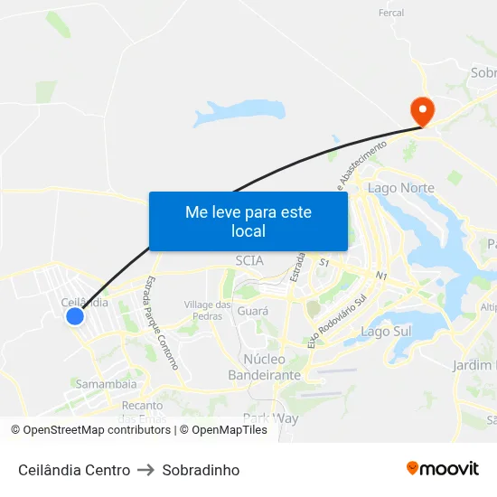 Ceilândia Centro to Sobradinho map