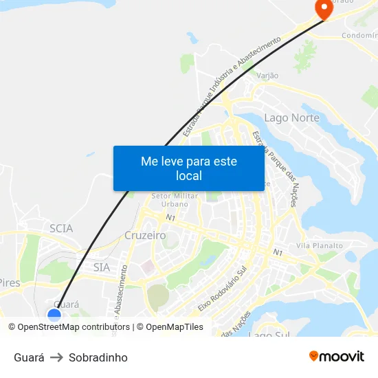 Guará to Sobradinho map