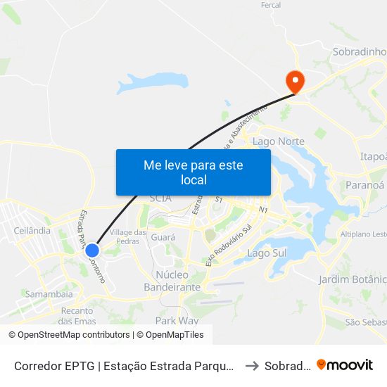 Corredor EPTG | Estação Estrada Parque (Sentido Tag.) to Sobradinho map