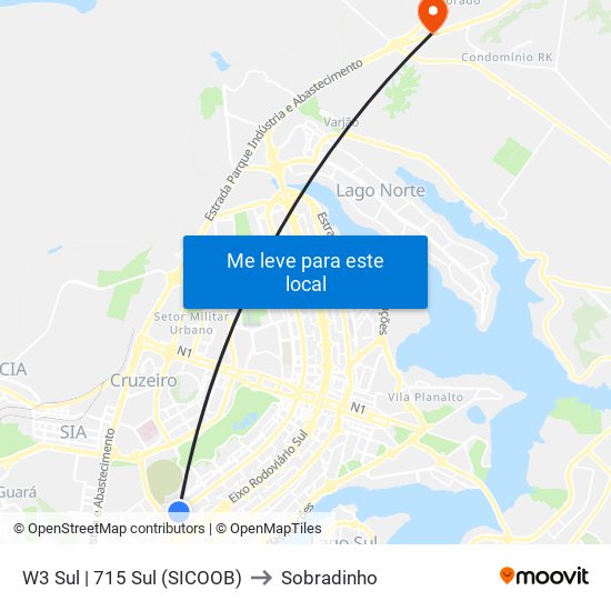 W3 Sul | 715 Sul (SICOOB) to Sobradinho map