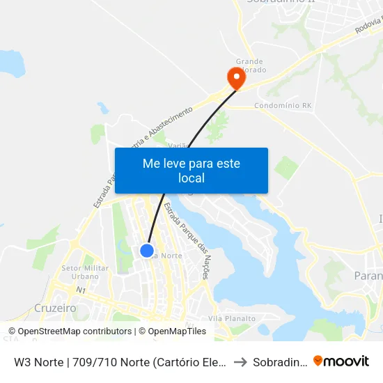 W3 Norte | 709/710 Norte (Cartório Eleitoral) to Sobradinho map