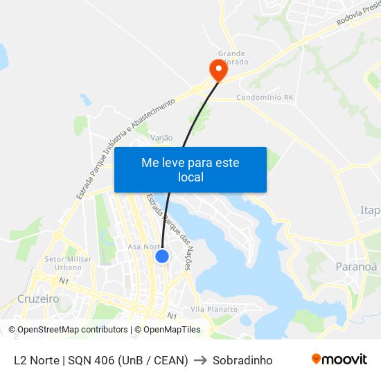 L2 Norte | SQN 406 (UnB / CEAN) to Sobradinho map