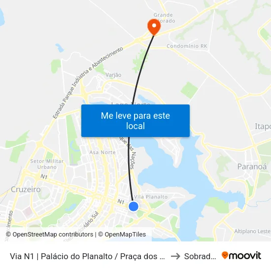 Via N1 | Palácio do Planalto / Praça dos Três Poderes to Sobradinho map