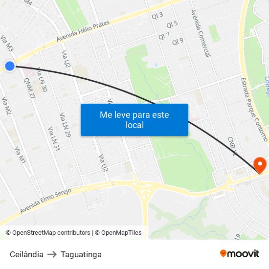 Ceilândia to Taguatinga map