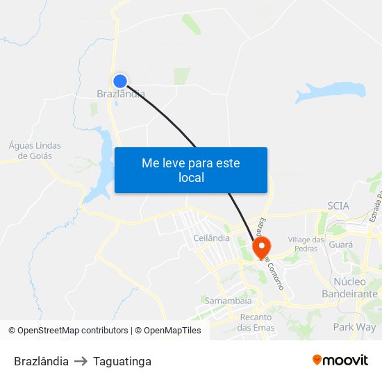 Brazlândia to Taguatinga map