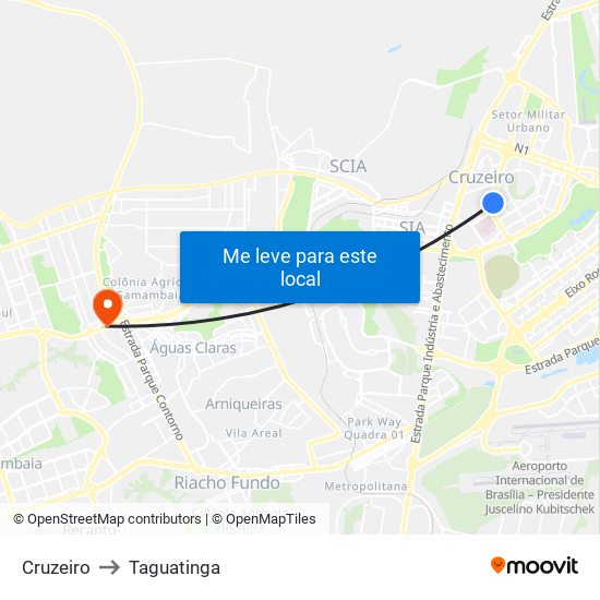 Cruzeiro to Taguatinga map