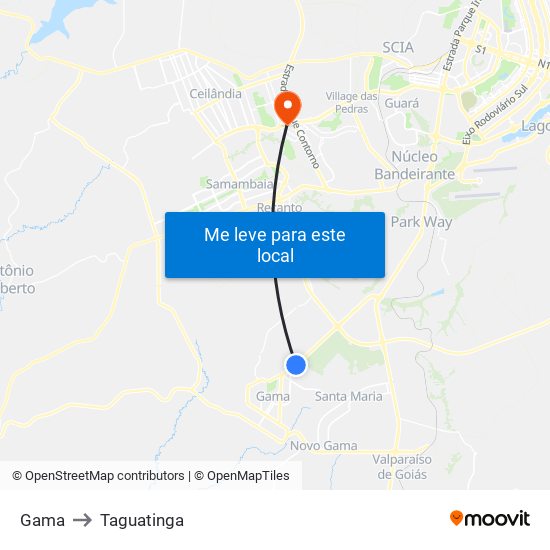 Gama to Taguatinga map