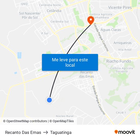 Recanto Das Emas to Taguatinga map