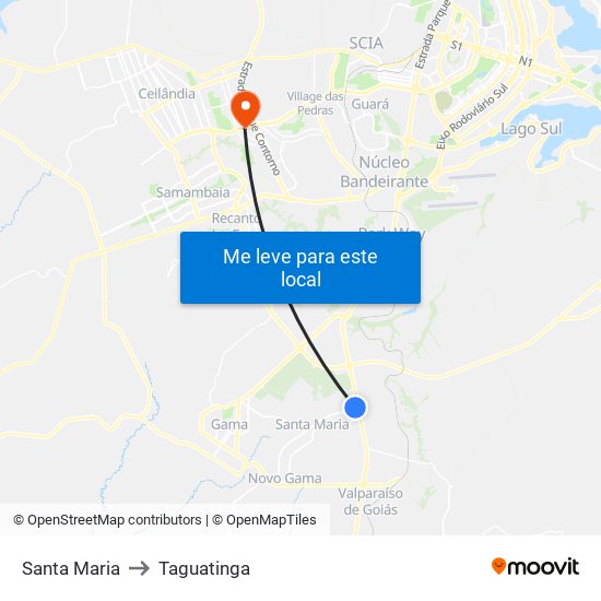 Santa Maria to Taguatinga map