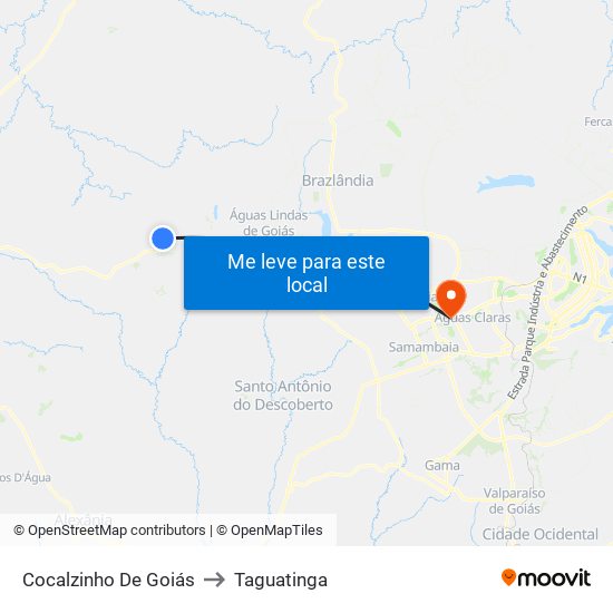 Cocalzinho De Goiás to Taguatinga map