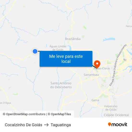 Cocalzinho De Goiás to Taguatinga map