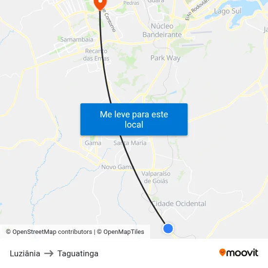 Luziânia to Taguatinga map
