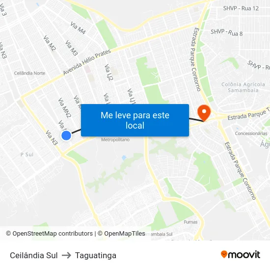 Ceilândia Sul to Taguatinga map