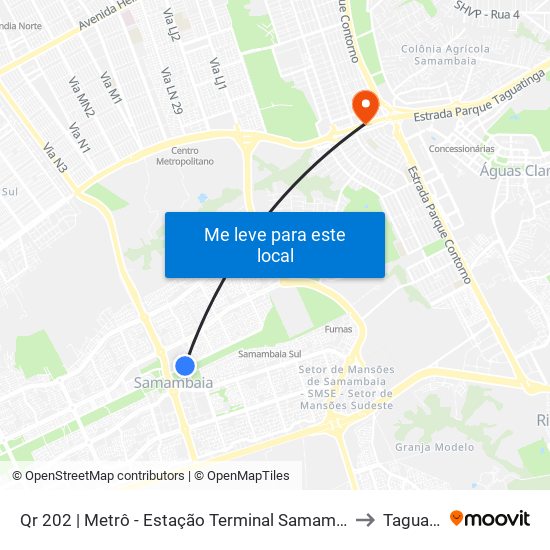 Qr 202 | Metrô - Estação Terminal Samambaia (Lado Oposto) to Taguatinga map