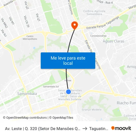Av. Leste | Q. 320 (Setor De Mansões Q. 3) to Taguatinga map