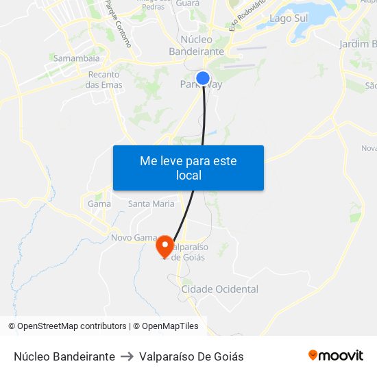 Núcleo Bandeirante to Valparaíso De Goiás map