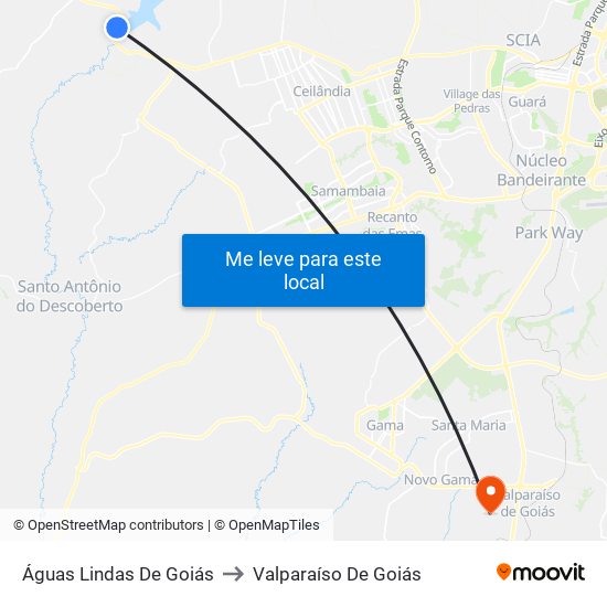 Águas Lindas De Goiás to Valparaíso De Goiás map