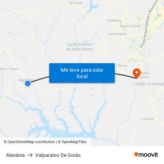 Alexânia to Valparaíso De Goiás map