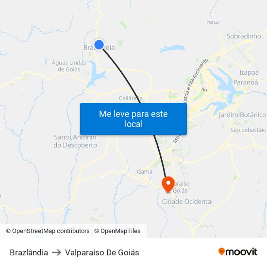 Brazlândia to Valparaíso De Goiás map