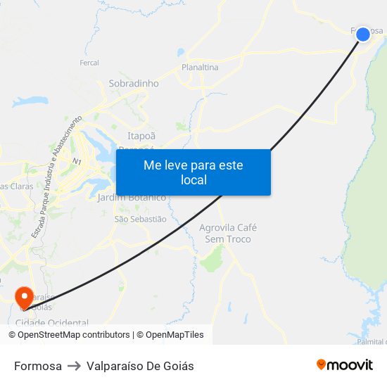 Formosa to Valparaíso De Goiás map