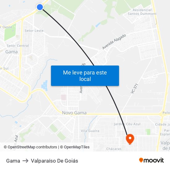 Gama to Valparaíso De Goiás map