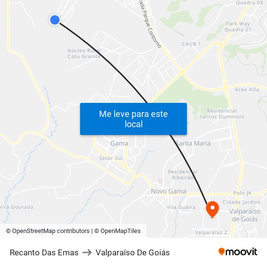 Recanto Das Emas to Valparaíso De Goiás map