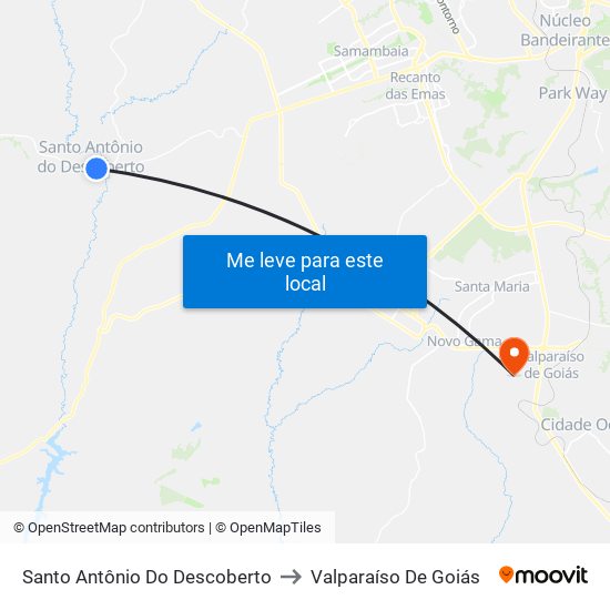 Santo Antônio Do Descoberto to Valparaíso De Goiás map