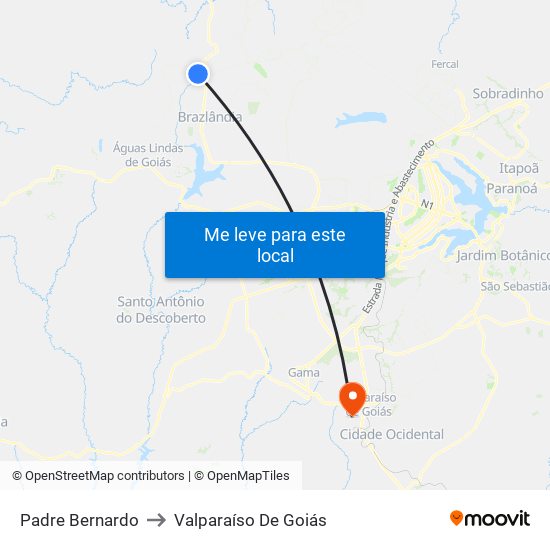 Padre Bernardo to Valparaíso De Goiás map