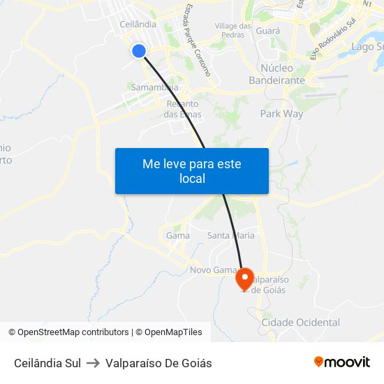 Ceilândia Sul to Valparaíso De Goiás map