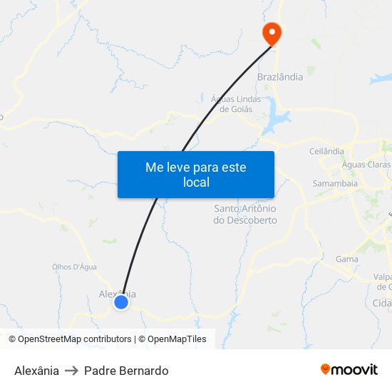 Alexânia to Padre Bernardo map