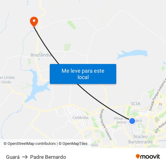 Guará to Padre Bernardo map