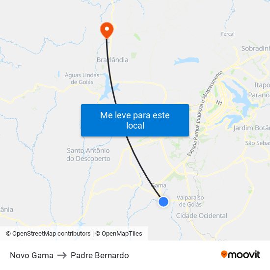 Novo Gama to Padre Bernardo map