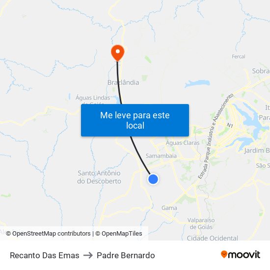 Recanto Das Emas to Padre Bernardo map