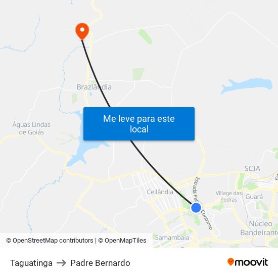 Taguatinga to Padre Bernardo map