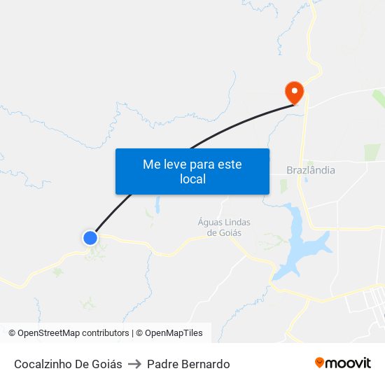 Cocalzinho De Goiás to Padre Bernardo map