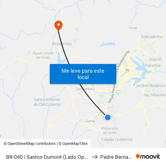 BR-040 | Santos Dumont (Lado Oposto) to Padre Bernardo map