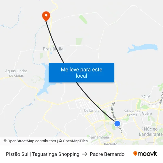 Pistão Sul | Taguatinga Shopping to Padre Bernardo map