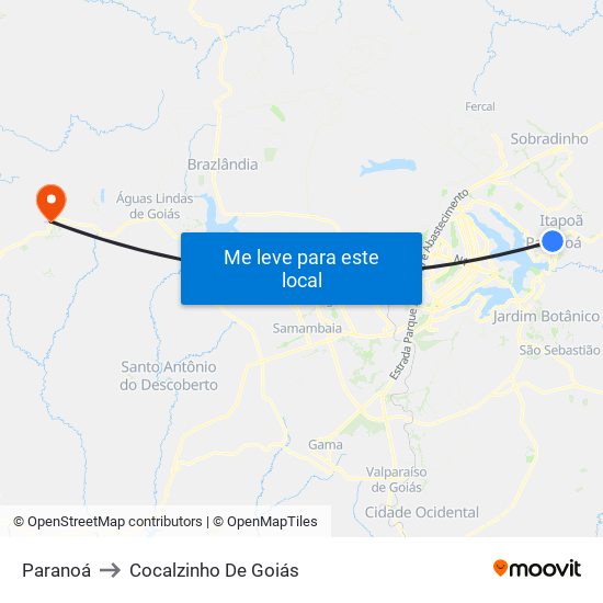 Paranoá to Cocalzinho De Goiás map