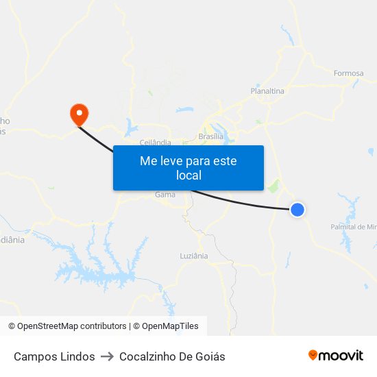 Campos Lindos to Cocalzinho De Goiás map