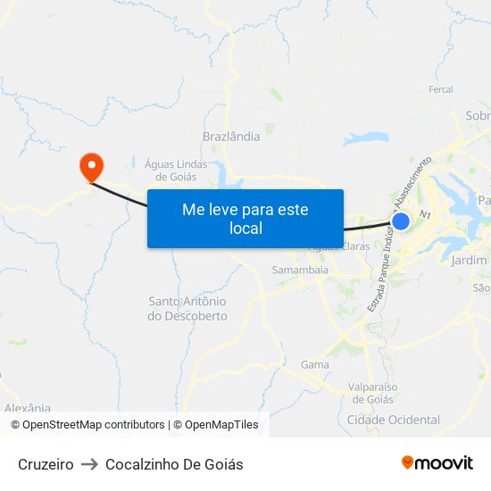 Cruzeiro to Cocalzinho De Goiás map