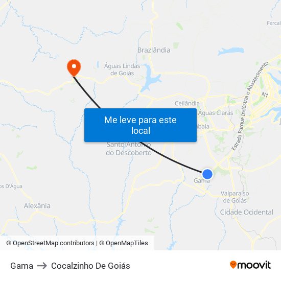 Gama to Cocalzinho De Goiás map
