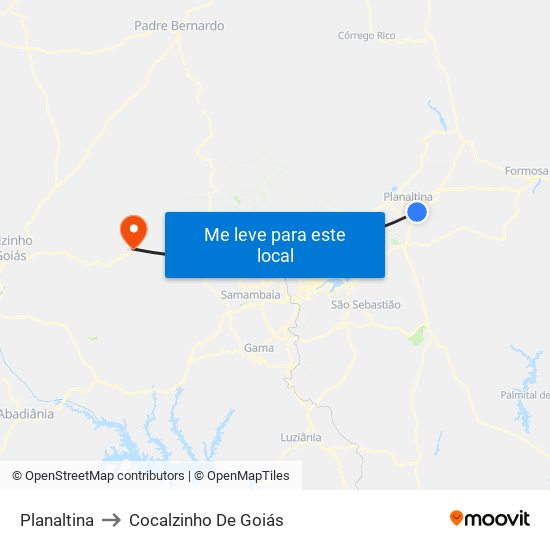 Planaltina to Cocalzinho De Goiás map