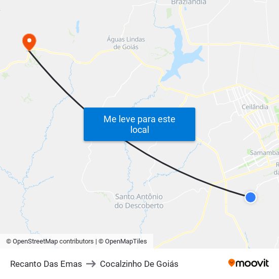 Recanto Das Emas to Cocalzinho De Goiás map