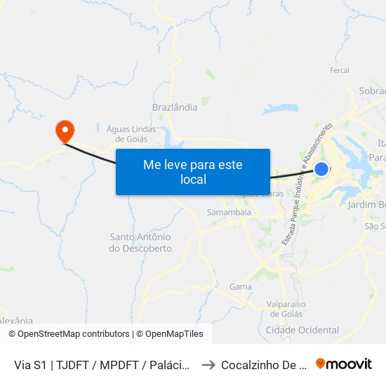 Via S1 | TJDFT / MPDFT / Palácio do Buriti to Cocalzinho De Goiás map