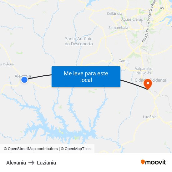 Alexânia to Luziânia map