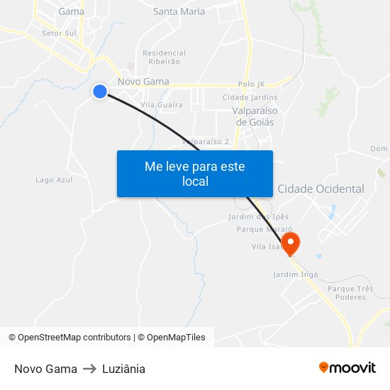 Novo Gama to Luziânia map