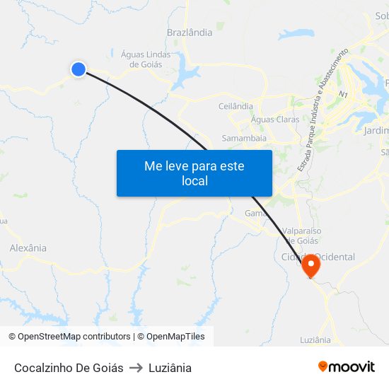 Cocalzinho De Goiás to Luziânia map